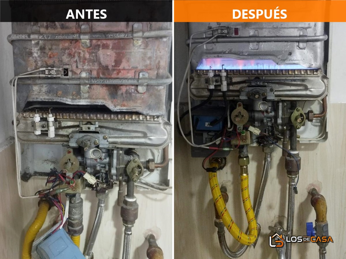 Antes y después: calentador de paso a gas Haceb reparado en Laureles con cambio de membrana