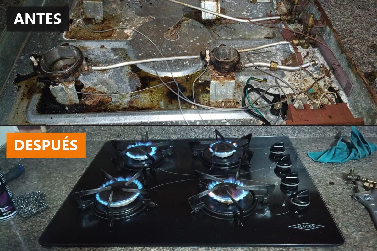 Antes y después: estufa Haceb con válvulas y empaques vencidos, reparada en Bello